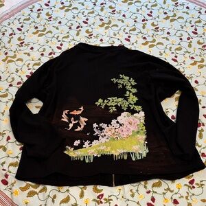 Raffi Black Zip-Up Jacket with Koi Print